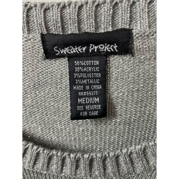 Sweater Project Panda Bear Tunic Sweater Gray Silver Metallic Sz Medium Sparkly - Picture 3 of 4